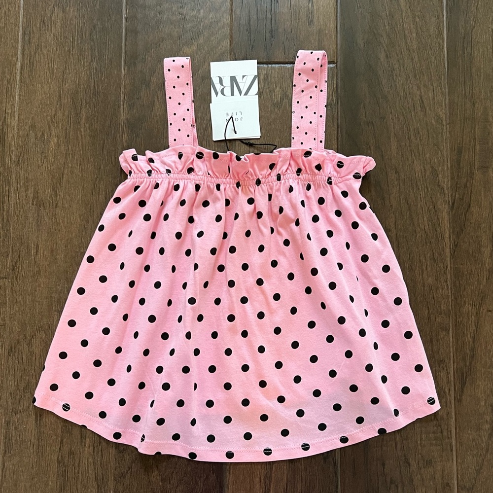 NWT Zara Girls Pink Cotton Retro Polka Dots Top Size 9 10 - Picture 8 of 11